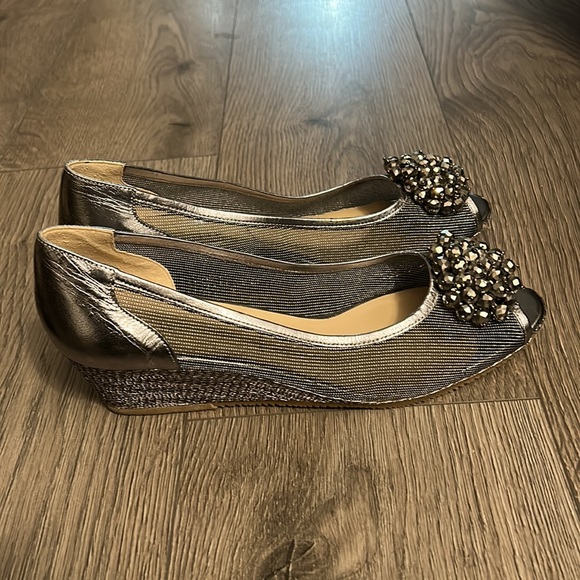 Ron White Mesh Peep Toe Wedges w/Beaded Bow - Picture 2 of 6